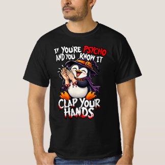 Camiseta Halloween 2026 Pingüino Psicópata Aplaudiendo