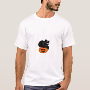 Camiseta Halloween 3 Eyes Creepy Cat Sitting On Pumpkin