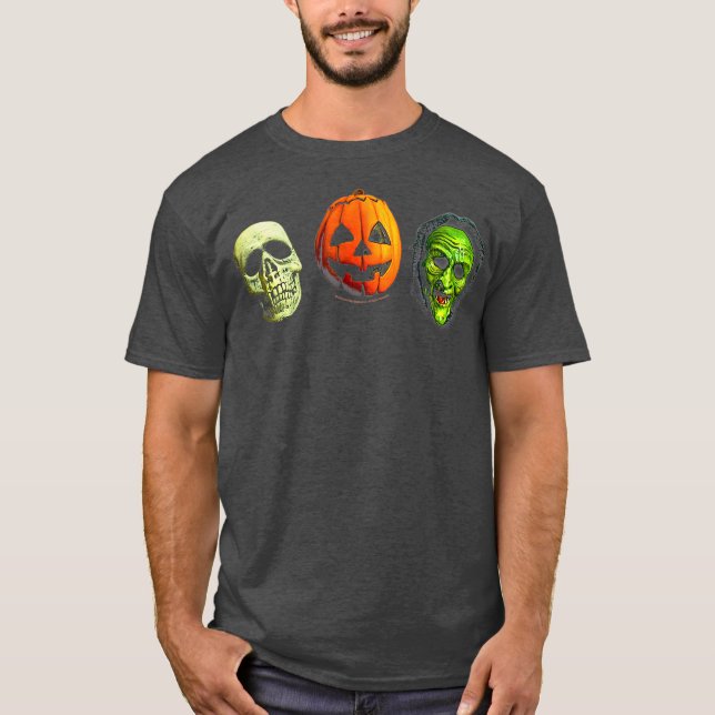 Camiseta Halloween 3 máscaras de Shamrock plateado (Anverso)