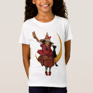 Camiseta Halloween a la vieja usanza, Bruja con gato negro