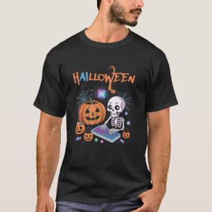 Camiseta Halloween Ai, esqueleto divertido con calabaza y A