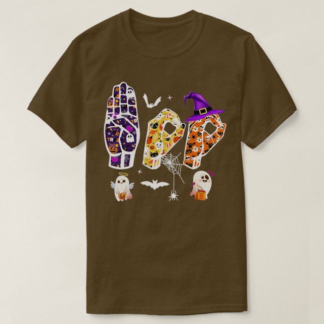 Camiseta Halloween ASL, Hand Sign Language Boo Ghost Deaf P (Diseño del anverso)