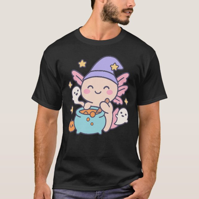 Camiseta Halloween Axolotl Pumpkin Cute Kawaii Ghost Kids (Anverso)
