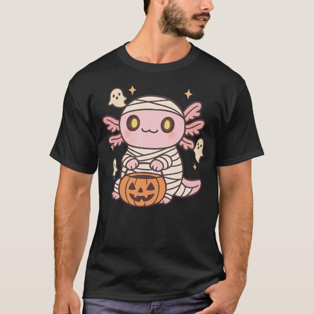 Camiseta Halloween Axolotl Witch Mummy Kawaii Ghost Pumpkin (Anverso)