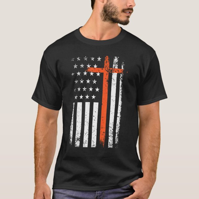Camiseta Halloween Bandera Estadounidense Guay Cruz Cristia (Anverso)