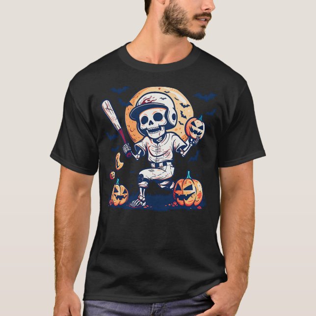 Camiseta Halloween Baseball Skeleton Holding A Baseball Bat (Anverso)