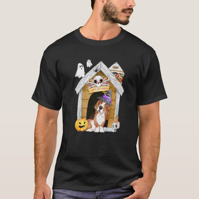 Camiseta Halloween Basset Hound Dog Witch (Anverso)