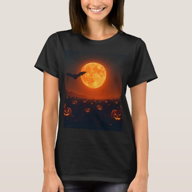 Camiseta Halloween Bat Over Fields 🌕 (Anverso)
