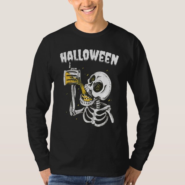 Camiseta Halloween Beer Drinking Skeleton (Anverso)