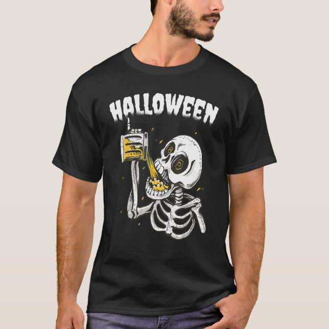 Camiseta Halloween Beer Drinking Skeleton (Anverso)