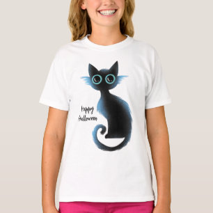Camiseta Halloween Big Eyes Black Blue Evil Cat