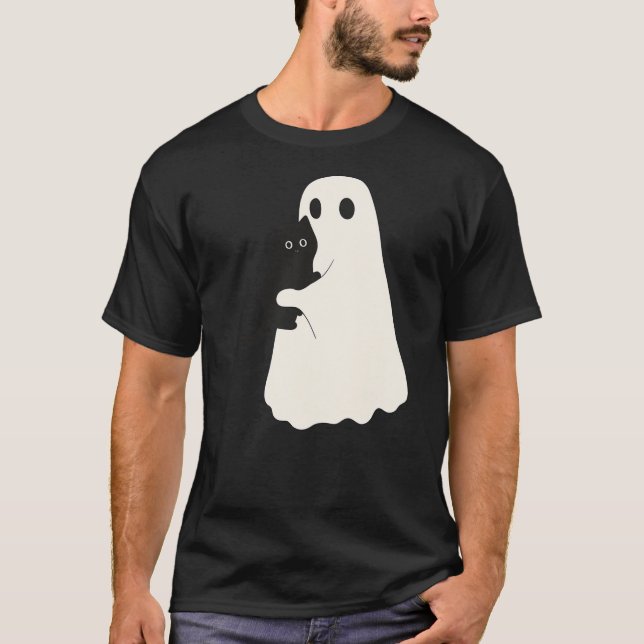 Camiseta Halloween Black Cat And Ghost Cats Ghosts Retro Gr (Anverso)
