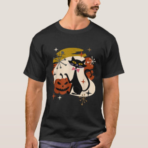 Camiseta Halloween Black Cat and Pumpkin Atomic Retro