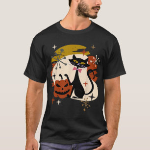 Camiseta Halloween Black Cat and Pumpkin Atomic Retro