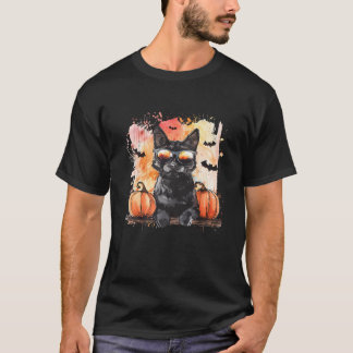 Camiseta Halloween Black Cat Bats Calabaza Trick O Trek Wi