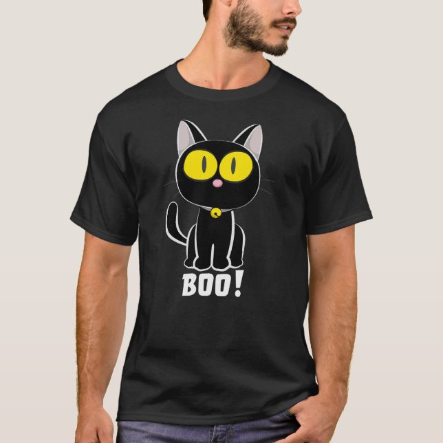 Camiseta Halloween Black Cat Boo Yellow Eyes (Anverso)