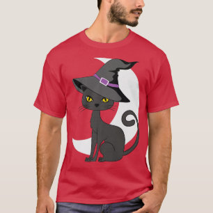 Camiseta Halloween Black Cat Costume Witch Hat & Moon Men W