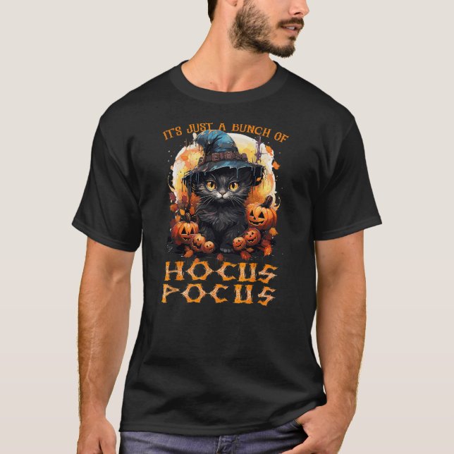 Camiseta Halloween Black Cat It's Just A Bunch Of hocus Poc (Anverso)