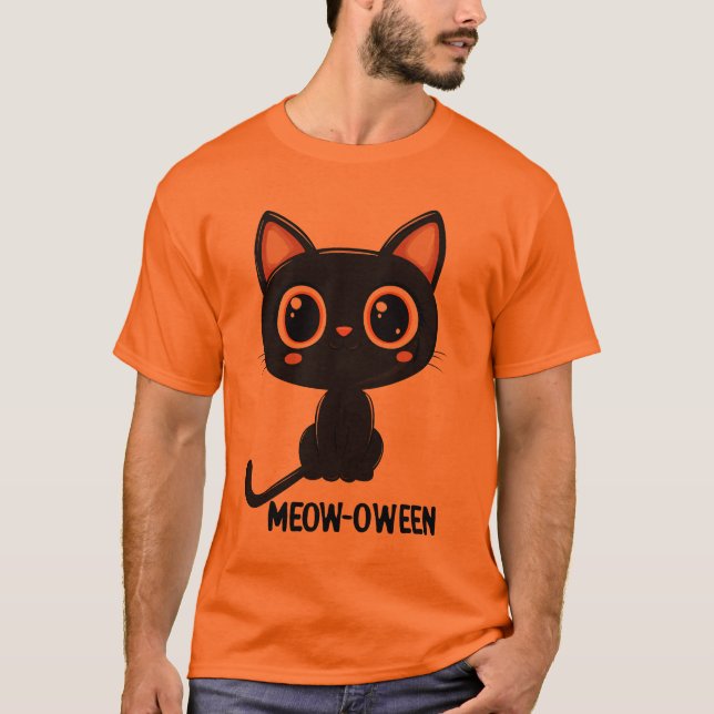 Camiseta Halloween - Black Cat - Meow-oween T-Shirt (Anverso)