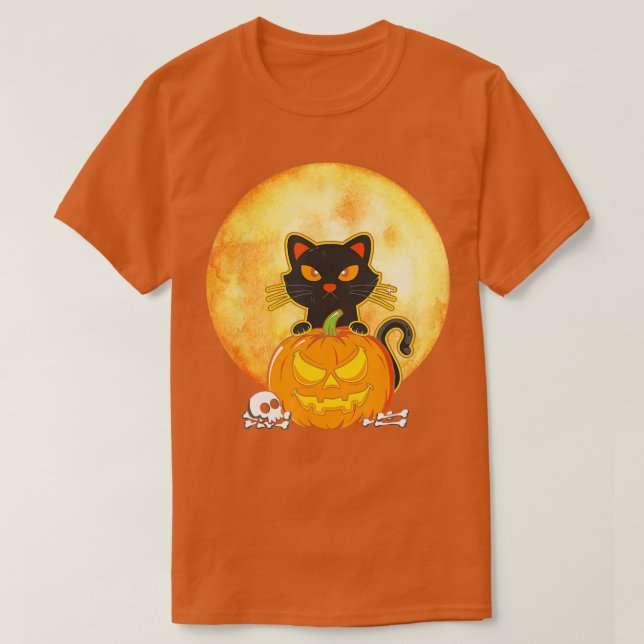 Camiseta Halloween Black Cat Scary Calabaza en la luna de l (Diseño del anverso)