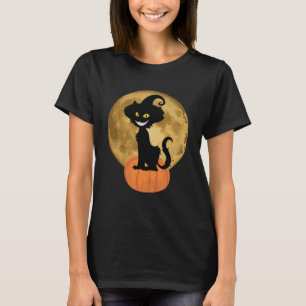 Camiseta Halloween Black Cat Scary Calabaza en la luna de l