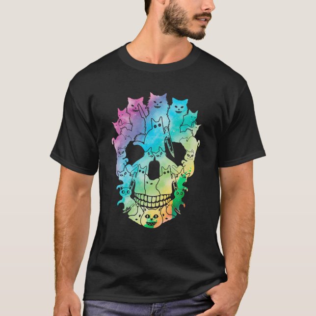Camiseta Halloween Black Cat Skeleton Spookone Black (Anverso)