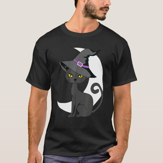Camiseta Halloween Black Cat Vestuario Bruja Gorra y Moon M (Anverso)