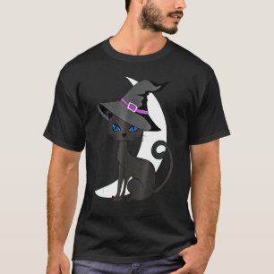 Camiseta Halloween Black Cat Vestuario Bruja Gorra y Moon M
