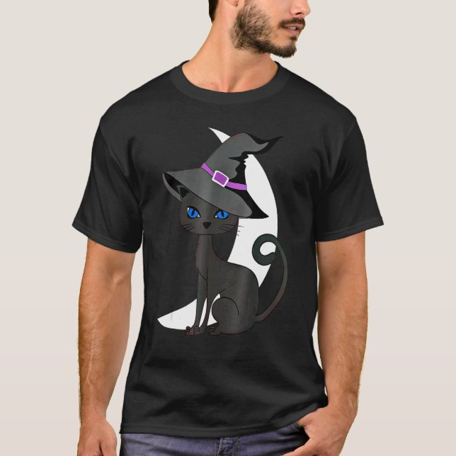 Camiseta Halloween Black Cat Vestuario Bruja Gorra y Moon M (Anverso)