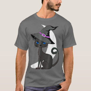 Camiseta Halloween Black Cat Vestuario Bruja Gorra y Moon M