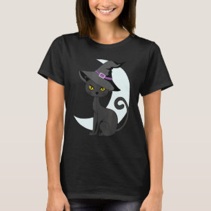 Camiseta Halloween Black Cat Vestuario Bruja Gorra y Moon M