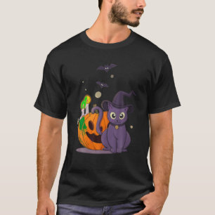 Camiseta Halloween Black Cat Witch Gorra disstuve calabaza