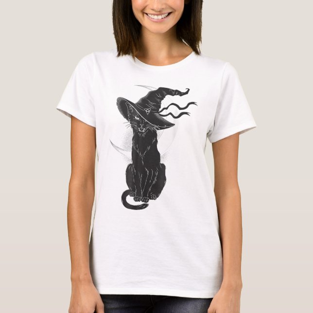 Camiseta Halloween Black Cat Witch Gorra Moon (Anverso)
