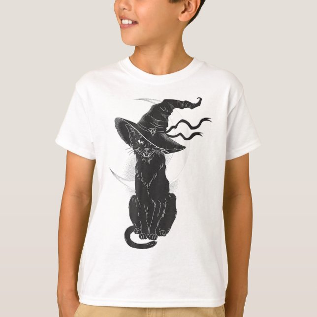 Camiseta Halloween Black Cat Witch Gorra Moon (Anverso)