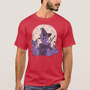Camiseta Halloween Black Cat Witch Gorra y Moon Cuon Cat Lo