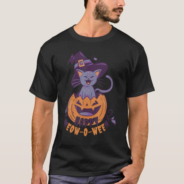 Camiseta Halloween Black Cat With Witches Pumpkin Hat For K (Anverso)