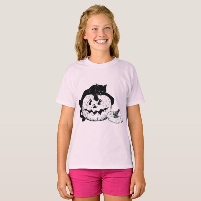 Camiseta Halloween Black Cat y Jack o' Lantern Children (Anverso completo)