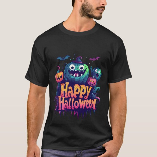 Camiseta Halloween Blue and Yellow Pumpkin T-Shirt (Anverso)
