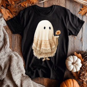 Camiseta Halloween Boho Macrame Fringe Flor retro