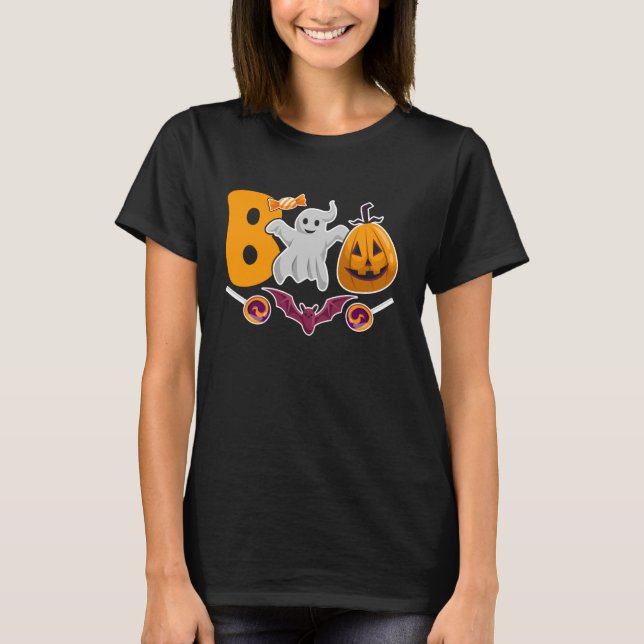 Camiseta Halloween Boo Cute Ghost Pumpkin Spider Web Hallow (Anverso)