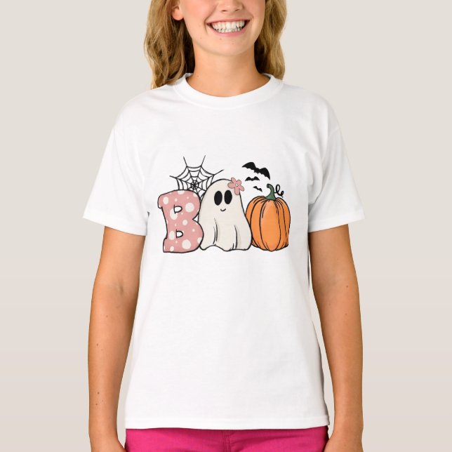 Camiseta Halloween Boo Ghost Pumpkin Bats Cobweb (Anverso)
