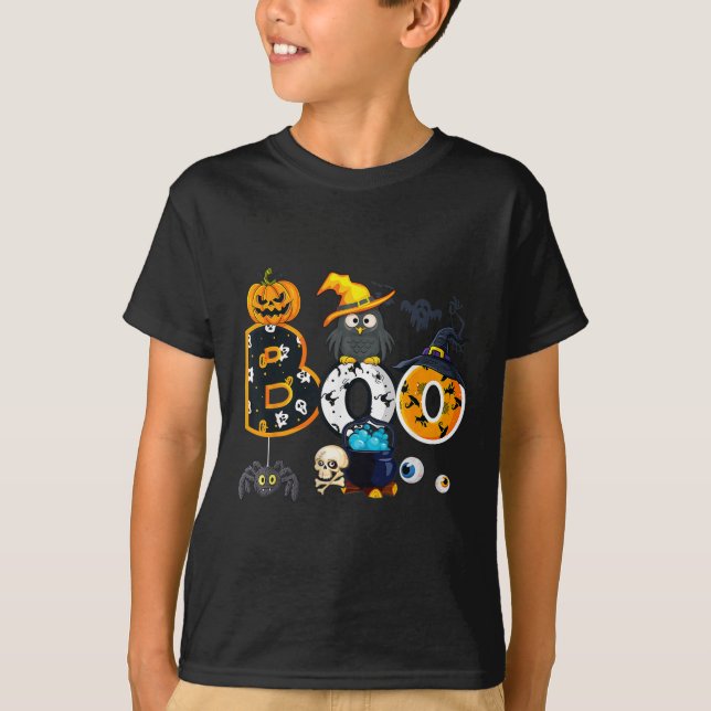 Camiseta Halloween Boo Owl Con Gorra De Brujas Spiders Chic (Anverso)