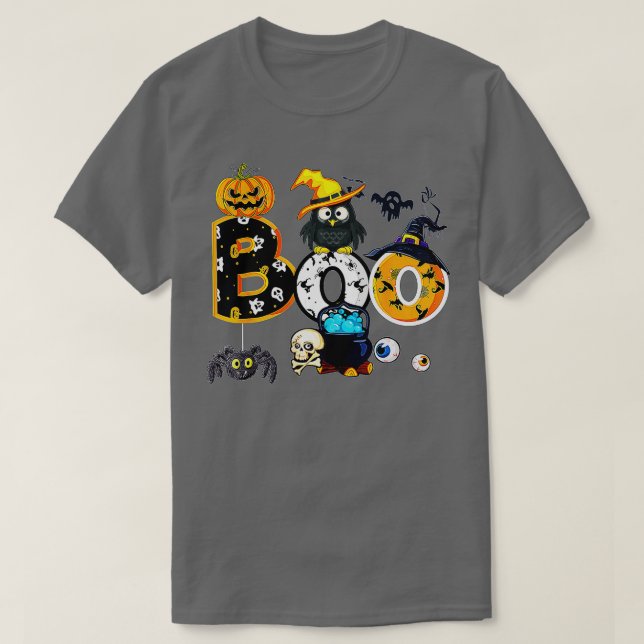 Camiseta Halloween Boo Owl Con Gorra De Brujas Spiders Chic (Diseño del anverso)