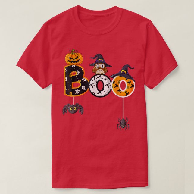 Camiseta Halloween Boo Owl Con Gorra De Brujas Spiders Chic (Diseño del anverso)