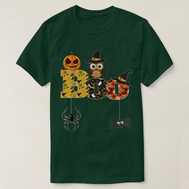 Camiseta Halloween Boo Owl Con Gorra De Brujas Spiders Chic (Diseño del anverso)