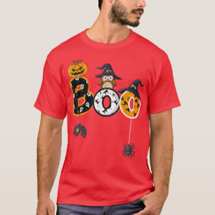 Camiseta Halloween Boo Owl With Witch Hat Spiders Boys Girl