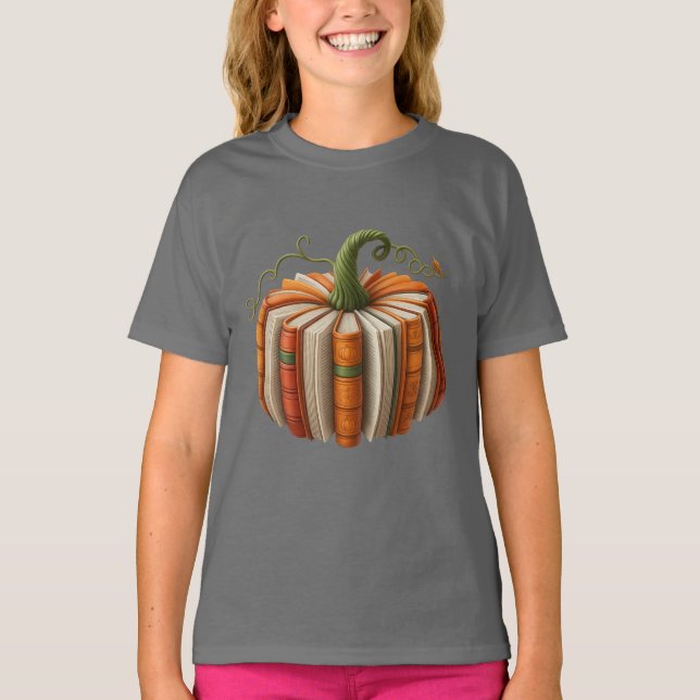 Camiseta Halloween Bookish Pumpkin Shirt - Fall Reading (Anverso)