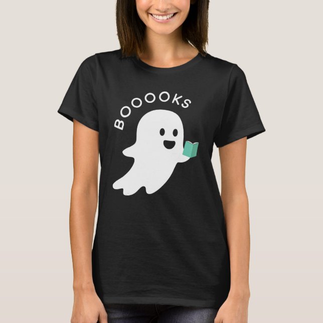 Camiseta Halloween Booooks Ghost Reading Boo Read Books Lib (Anverso)