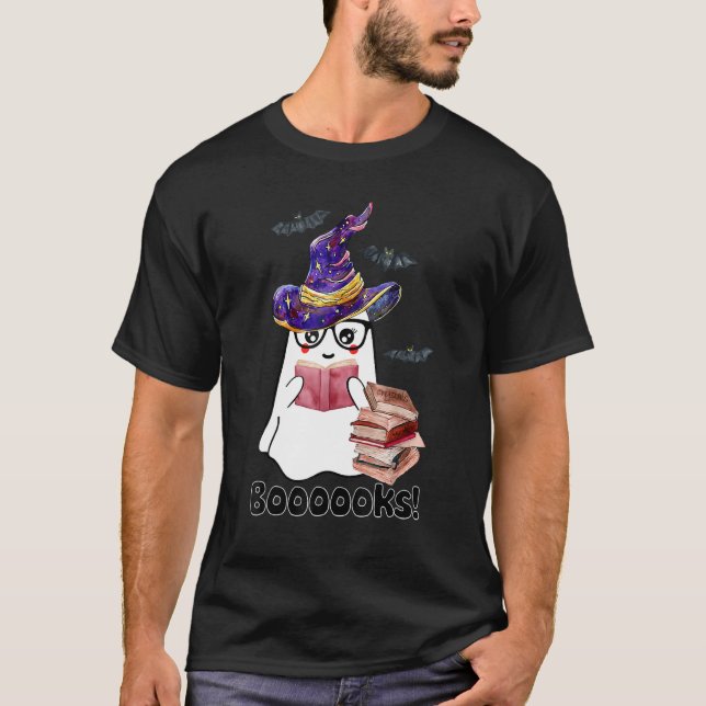 Camiseta Halloween Booooks Ghost Reading Boo Read Books Lib (Anverso)