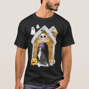 Camiseta Halloween Border Collie Dog Witch Hauned House